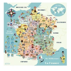 Puzzle 92 pièces en bois : Carte de France magnétique par Ingela P. Arrhenius - Vilac