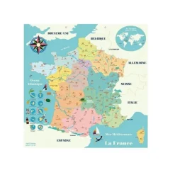 Puzzle 92 pièces en bois : Carte de France magnétique par Ingela P. Arrhenius - Vilac