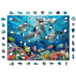 Puzzle 1010 pièces en bois : Dauphins Heureux - Wooden City