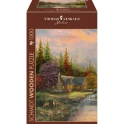 Puzzle 1000 pièces en bois : Le ruisseau de montagne - Thomas Kinkade - Schmidt