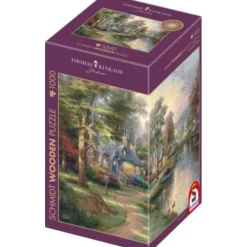Puzzle 1000 pièces en bois : Le village au bord du lac - Thomas Kinkade - Schmidt
