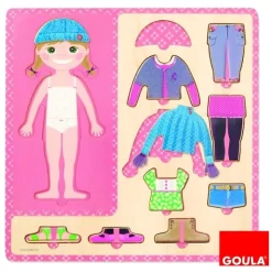 Puzzle 10 pièces en bois : Petite fille s'habille - Goula
