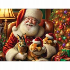 Puzzle 150 pièces en bois : Père Noël et Lapin - Wooden City