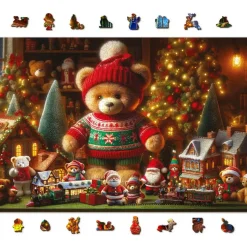 Puzzle 1010 pièces/100 formes : ours en peluche de Noël - Wooden City
