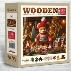 Puzzle 1010 pièces/100 formes : ours en peluche de Noël - Wooden City