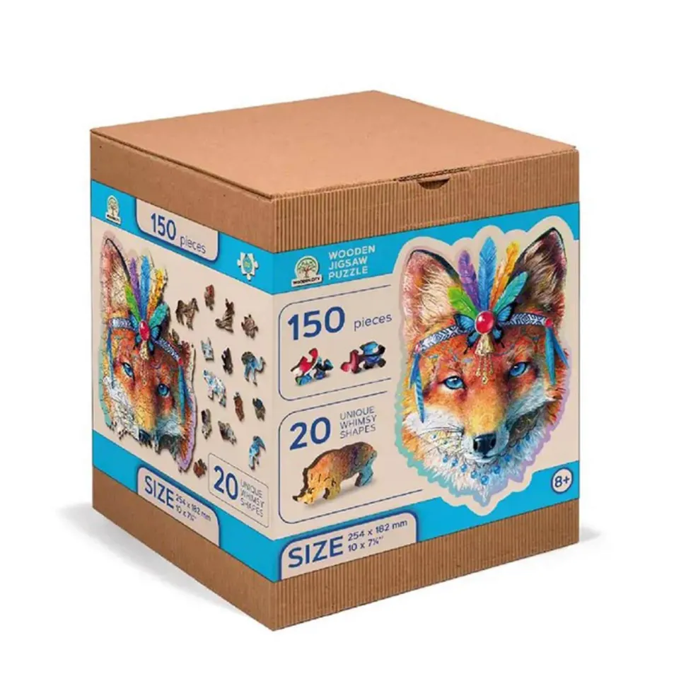 Puzzle 150 pièces/20 formes en bois : renard mystique - Wooden City