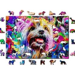 Puzzle 505 pièces/50 formes en bois : yorkshire terrier pop art - Wooden City
