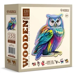 Puzzle 150 pièces/15 formes en bois : chouette colorée - Wooden City