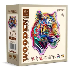 Puzzle 150 pièces/15 formes en bois : tigre coloré - Wooden City