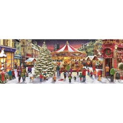 Puzzle 1000 pièces panoramique : Le Village de noël - Clementoni