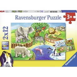 Puzzle 2 x 12 pièces : Les animaux du zoo - Ravensburger