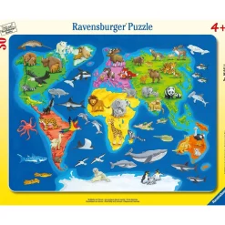 Puzzle cadre : 30 pièces : Les animaux dans le monde - Ravensburger