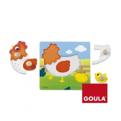 Puzzle en bois 4 pièces : la Poule et son petit poussin - Goula