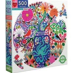 Puzzle Rond 500 Pièces : Oiseaux et fleurs - Eeboo