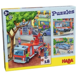 Puzzles 12 à 18 pièces : 3 puzzles véhicules d'intervention - Haba
