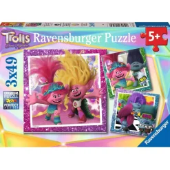 Puzzles 3 x 49 pièces : La Pop ne s'arrête jamais, Les Trolls - Ravensburger