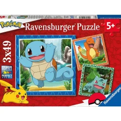 Puzzles 3 x 49 pièces : Pokémon : Salamèche, Bulbizarre et Carapuce - Ravensburger