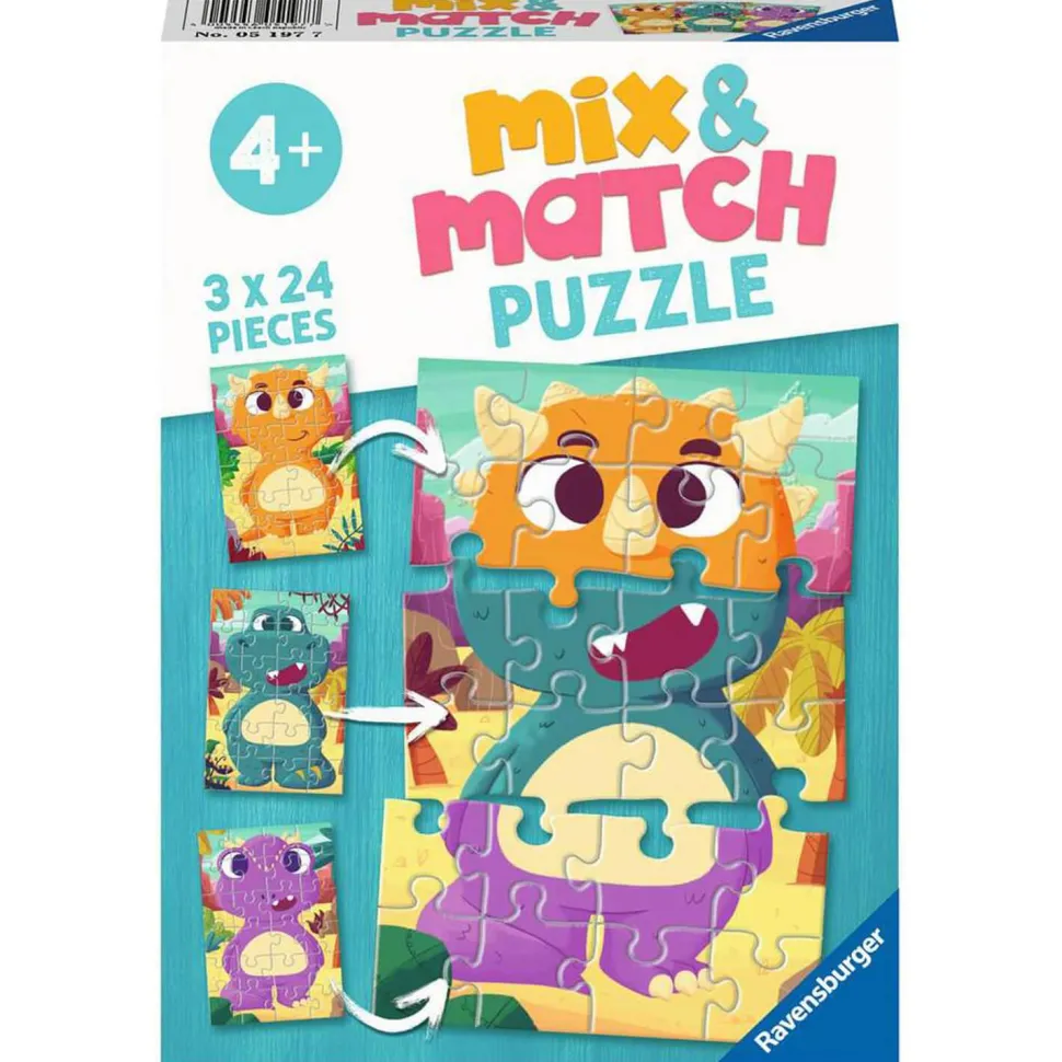 Puzzles 3 x 24 pièces Mix & Match : Mignons dinosaures - Ravensburger
