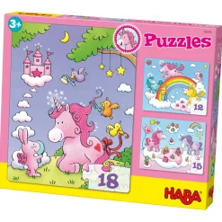 Puzzles de 12 à 18 pièces : 3 puzzles : Licornes dans les nuages - Haba