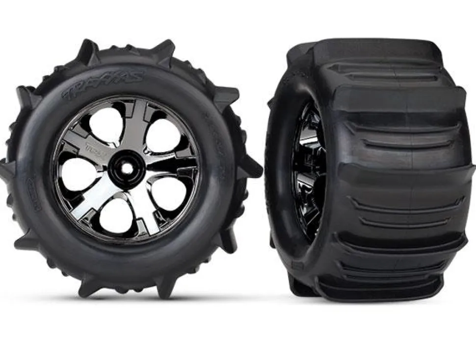 Roues Montees Collees Chromees Noires Pneus Pelle (2) - Traxxas - Traxxas