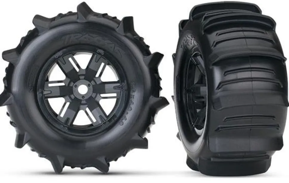ROUES MONTEES COLLEES X-MAXX NOIRES PNEUS PELLE (2) TRAXXAS - Traxxas