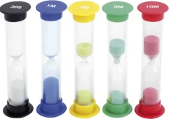 Sabliers petits 9 cm, 30 s, 1 min, 3 min, 5 min, 10, min, 5 pièces - Eduplay