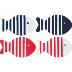 Sachet de 4 Marque-places Poisson en bois rayés bleu/rouge - RueDeLaFete