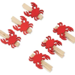 Sachet de 6 pinces Crabes rouges en bois 4,5cm - RueDeLaFete
