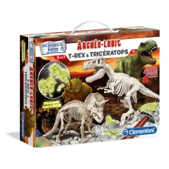 Science et jeu : Archéo-ludic : T-Rex et Tricératops phosphorescents - Clementoni