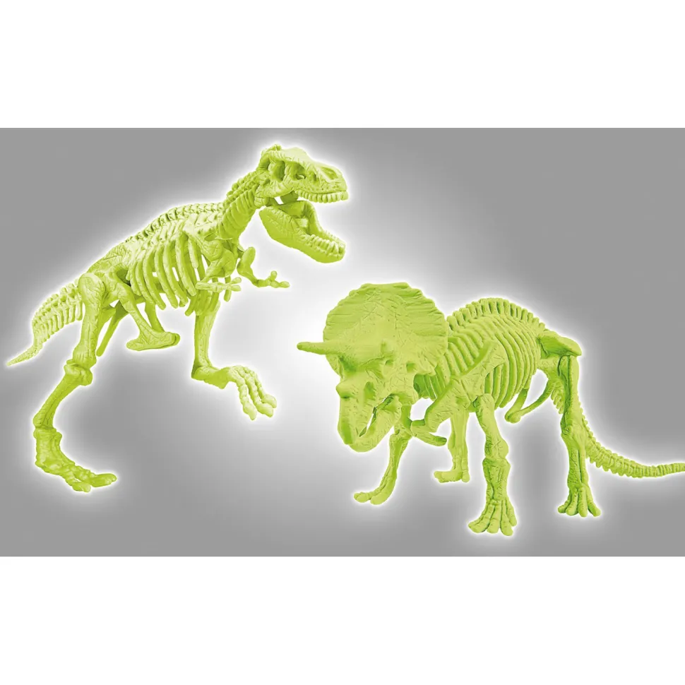 Science et jeu : Archéo-ludic : T-Rex et Tricératops phosphorescents - Clementoni