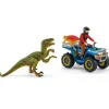 Set de jeu dinosaures : Fuite sur quad face au vélociraptor - Schleich