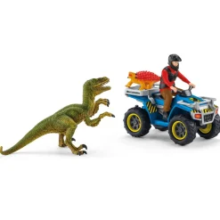 Set de jeu dinosaures : Fuite sur quad face au vélociraptor - Schleich