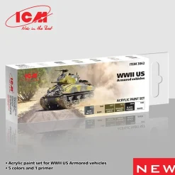 Set de peintures acryliques véhicules blindés US 2ème guerre mondiale - ICM