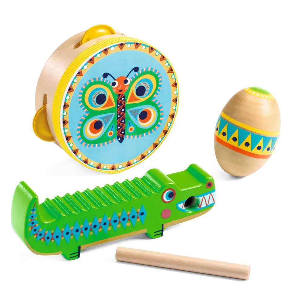 Set de percussions Animambo : tambourin, maracas, guiro - Djeco