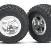 Tires & wheels, assembled, glued (SCT satin chrome wheels,(2) (front) - Traxxas