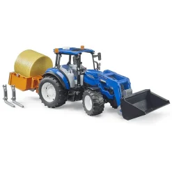 Tracteur New Holland T5. 120 avec chargeur avant, coffre de chargement et fourches - Bruder