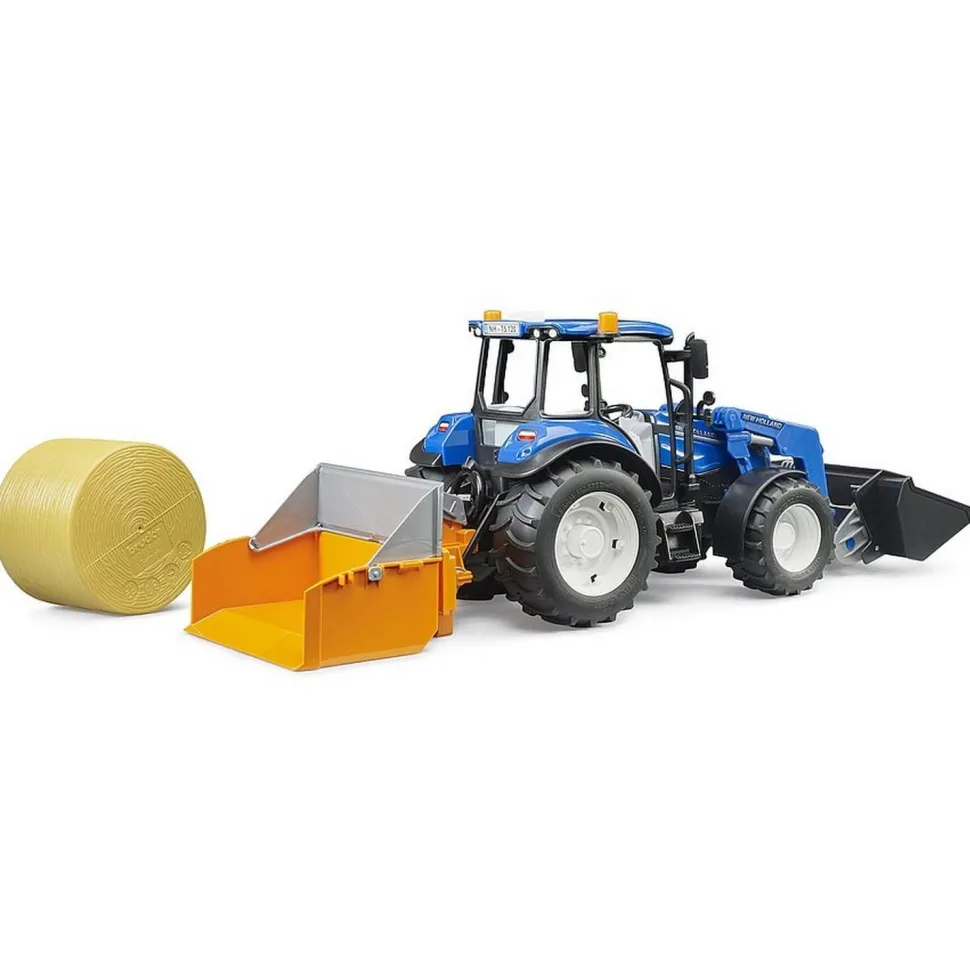 Tracteur New Holland T5. 120 avec chargeur avant, coffre de chargement et fourches - Bruder