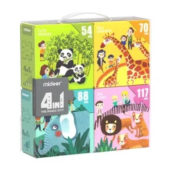 Valisette 4 puzzles - Animaux - 329 pièces - Mideer