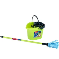 VILEDA – SET DE MÉNAGE AVEC SEAU ET BALAI À FRANGES « COLOR LINE » - Klein