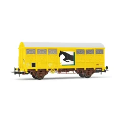 Wagon fermé SNCF à 2 essieux Gs pour le transport de chevaux, jaune - Jouef