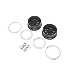 Wheel, Black; Beadlock, Silver (2): DBXL-E - Losi - TLR